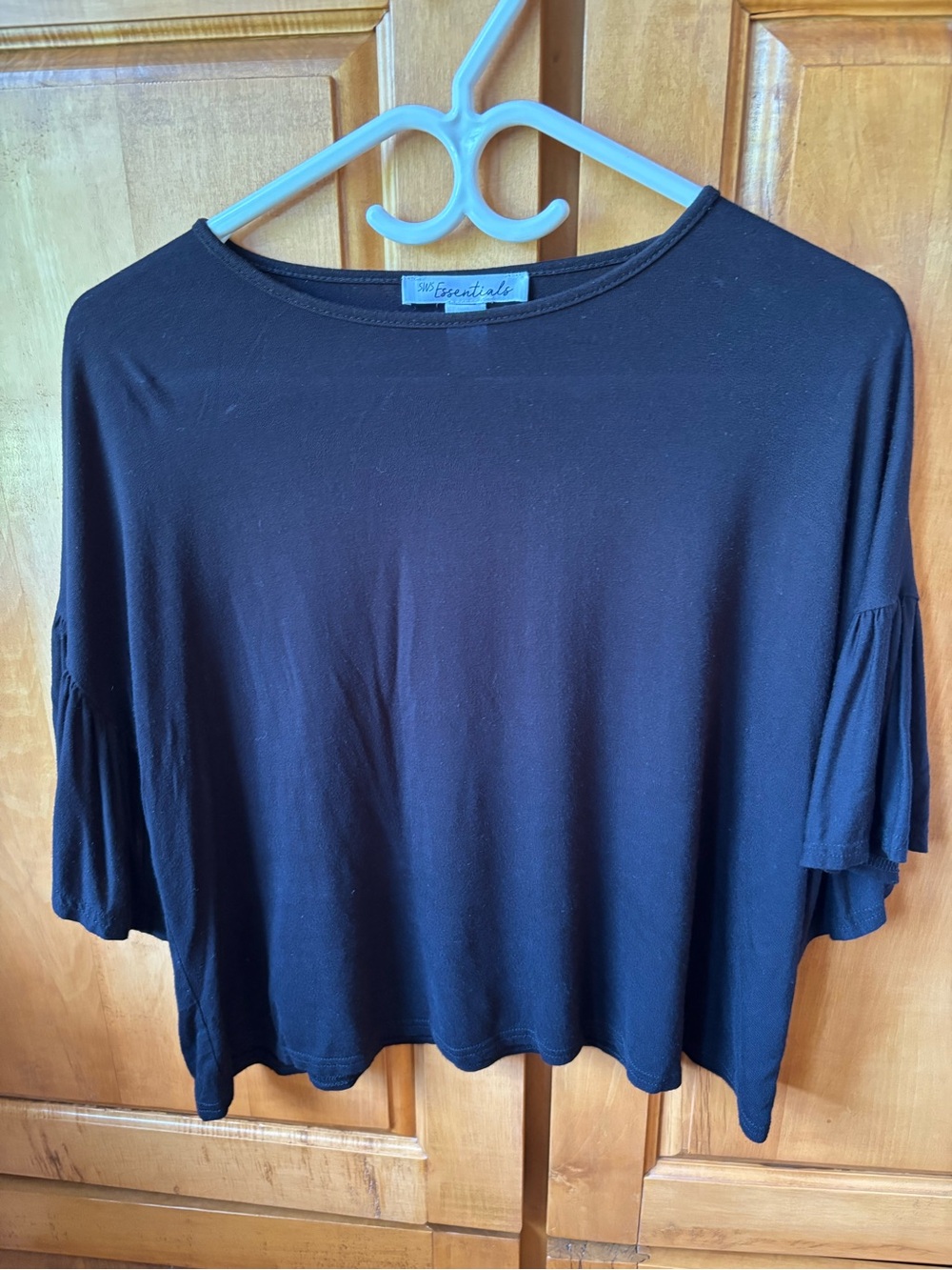 Essentials Black Short Sleeve Ruffle Top